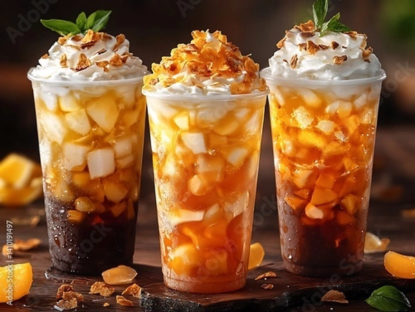 Fototapeta Iced Tea Drinks,  Fruit,  Whipped Cream
