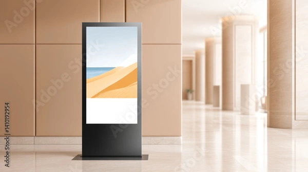 Fototapeta Digital totem displays an image in lobby, feeling modern