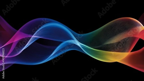 Fototapeta Rainbow Colored Waves Flowing Through Dark Space