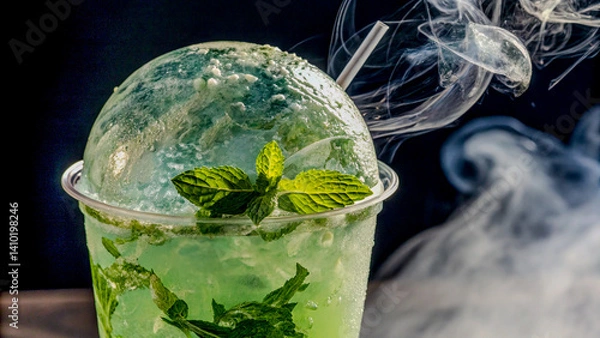 Obraz Minty Drink Inside a Transparent Planet with Cool Vapor Rising