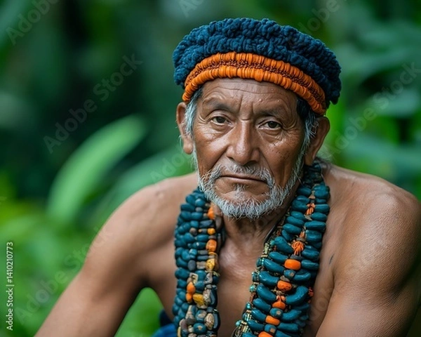 Fototapeta Indigenous Man, Portrait in Jungle