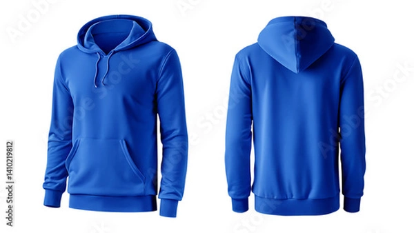 Fototapeta blank blue hoodie in front and back view mockup isolated on white background PNG. GENERATIVE AI
