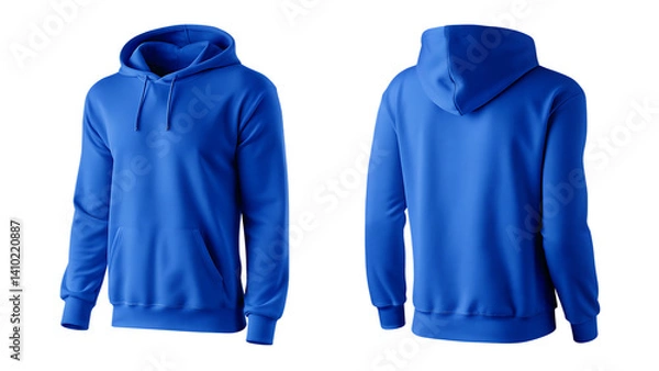 Fototapeta blank blue hoodie in front and back view mockup isolated on white background PNG. GENERATIVE AI