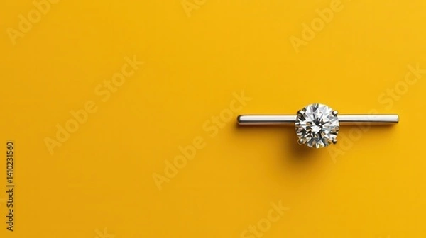Fototapeta Minimalist diamond brooch with a sleek bar design and a single round diamond, isolated on a pastel yellow background