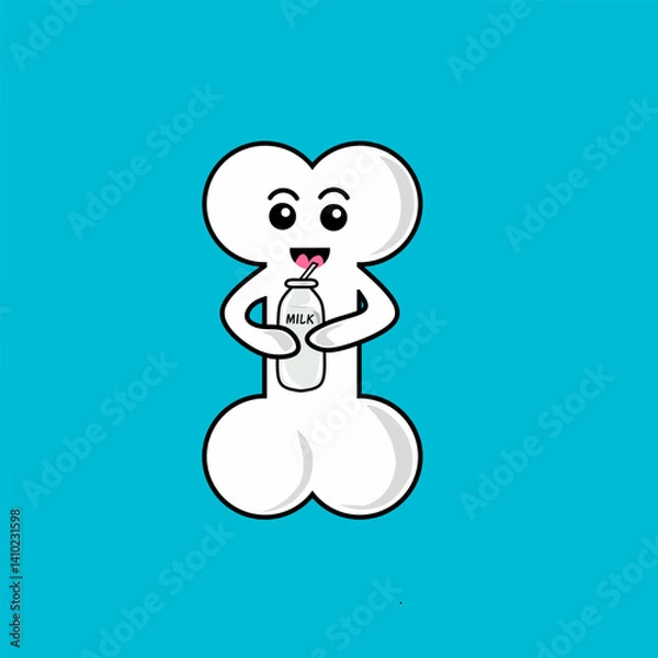 Fototapeta Cute happy fresh milk and bone mascot vector design, can be use to make poster