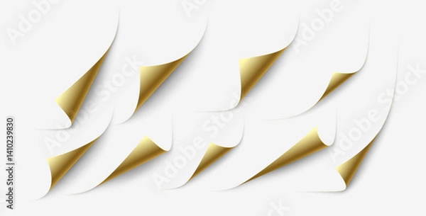 Fototapeta Vector Illustration of White Pages with Golden Folded Corners Over a Light Background