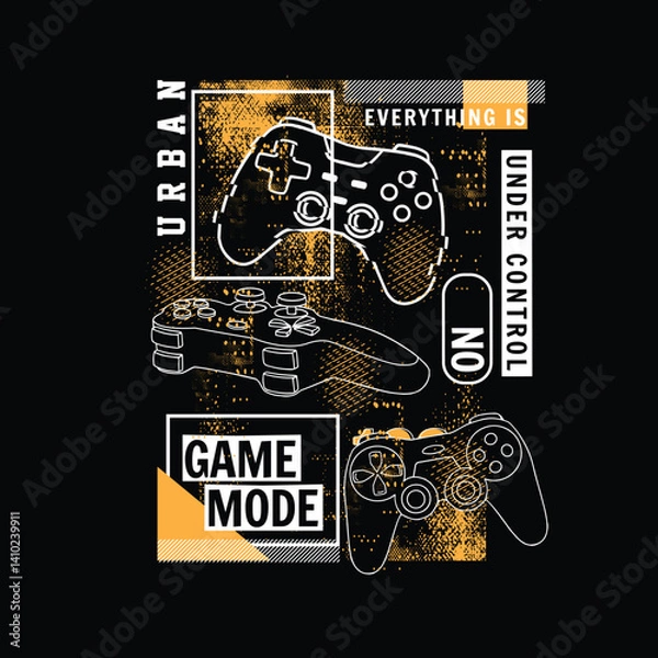 Fototapeta Game Mode On joy stick game pad grunge splatter graphic tee