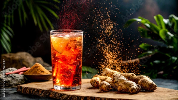 Obraz Spicy Ginger Drink with Fiery Glow Radiating from Within