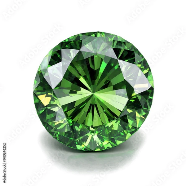 Fototapeta Demantoid Garnet stone in round shape 3D on transparent  transparent background isolated png stock