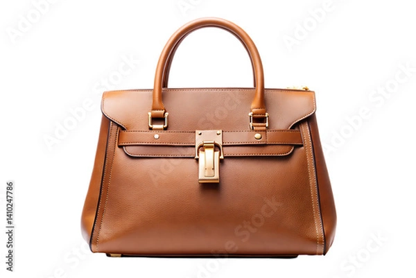 Obraz Elegant Brown Leather Handbag with Gold Hardware isolated on white background. A  Leather Handbag illustration on white