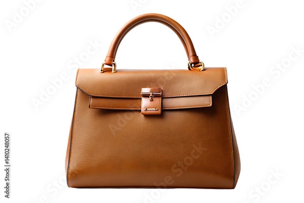 Obraz Elegant Brown Leather Handbag with Gold Hardware isolated on white background. A  Leather Handbag illustration on white