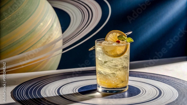 Obraz Summer Cocktail  with a Transparent Ringed Planet with a Spinning Core