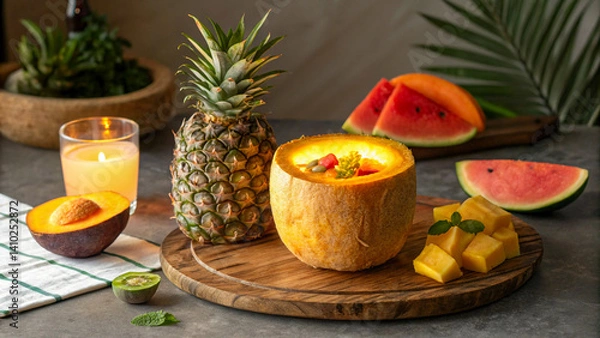 Obraz Tropical Fruit Cocktail Inside a Golden Glowing Core