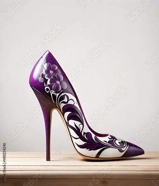 Obraz high heels purple shoes with printed floral decorations