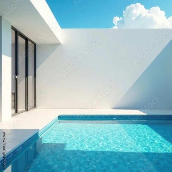 Obraz Swimming pool with white glass wall, architectural, white glass