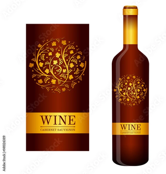 Obraz Vector wine label with floral ornaments of grape vines and bunches of grapes