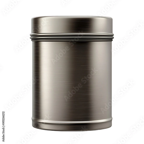 Fototapeta Realistic gold colored round tea tin can with matching lid and metallic finish shown cleanly isolated on a transparent background with no shadow or label elements
