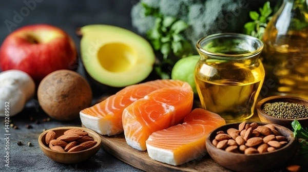 Obraz Ketogenic diet food promoting healthy fats and omega 3 fatty acids
