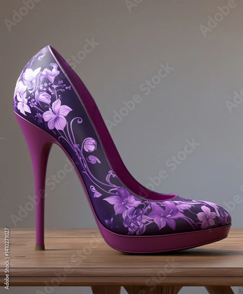 Obraz pink and purple high heels with printed floral decorations