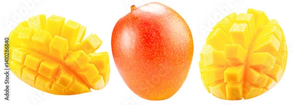 Fototapeta set of mango with slices isolated on a white background