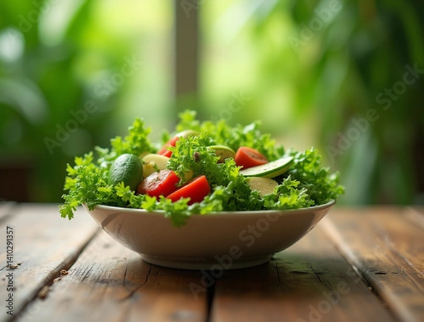 Obraz Bowl of healthy raw vegetables on wooden table