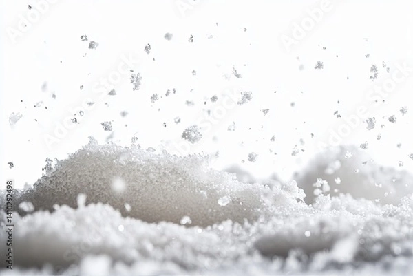 Fototapeta Sugar cascade. White granules fall from a sugar pile against a white background in this bright, high-key shot