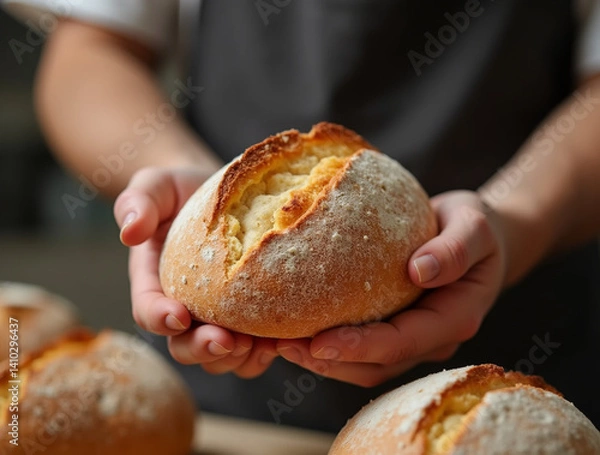 Obraz Baker with freshly baked bread. Bakery background