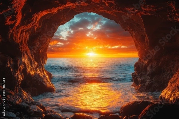Obraz Cave Sunset Over Ocean (1)