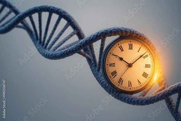 Fototapeta Telomere Aging Clock DNA Strand Conceptualizing Human Longevity and Biological Time with Clock Mechanism in Genetics and Cellular Ageing Imagery for Science and Medicine