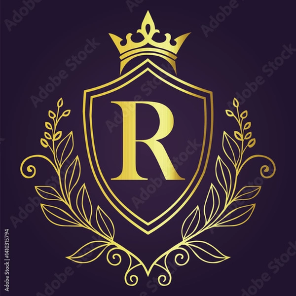 Fototapeta Letter R luxury and Royale brand logo concept design
