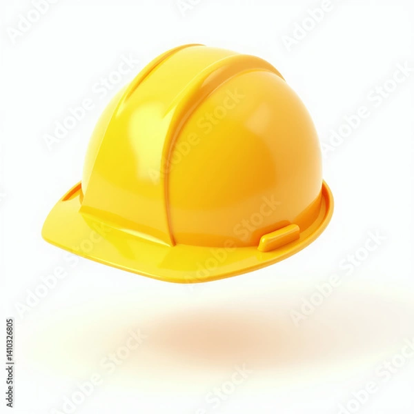 Obraz Construction Worker’s Yellow Hard Hat with Vent Ridges Floating Above White Background