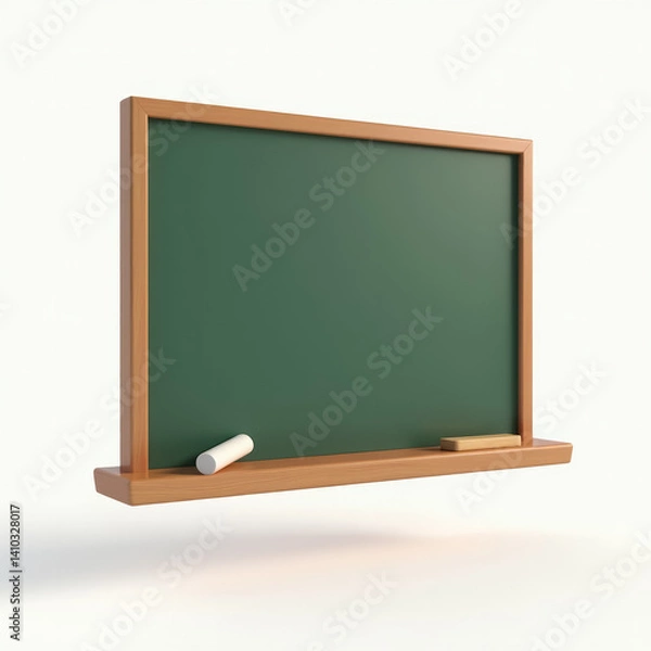 Obraz Classroom Chalkboard and Chalk Piece on Ledge Floating in Air Isolated on White 3D