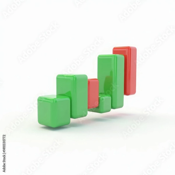Fototapeta 3D Candlestick Chart Cluster with Green and Red Bars Floating Mid-Air