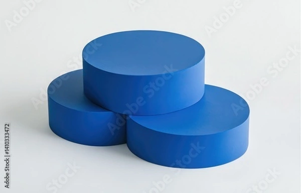 Obraz Minimal Blue Cylinder Podium on White Background , Modern Display Stand for Product Presentation

