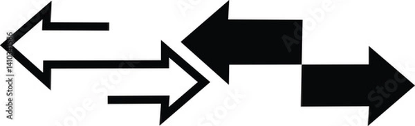 Fototapeta Left right arrows icon set. double arrow icons. Transfer arrows, two ways, traffic, direction, side arrow line icon symbol collection. black and white icon. Editable stroke. Vector illustration 
