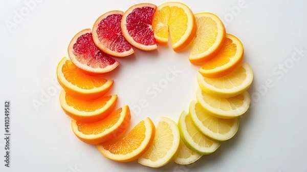 Fototapeta Rainbow-colored fruits and vegetables in a circular pattern, symbolizing vibrant health and natural diversity.