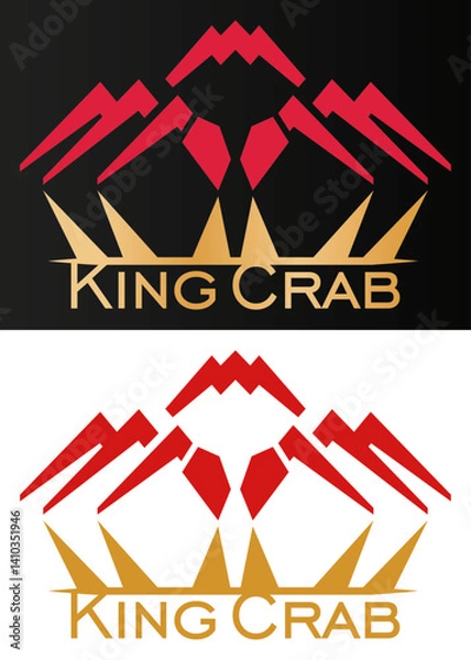 Fototapeta King crab logo, red crab with golden crown reflection