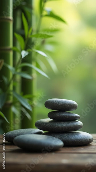Fototapeta Relaxing Spa Stones and Bamboo Background