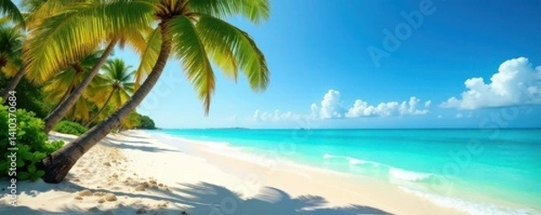 Fototapeta Beach with Palm Trees, Warm Sand, Turquoise Water, beach, turquoise