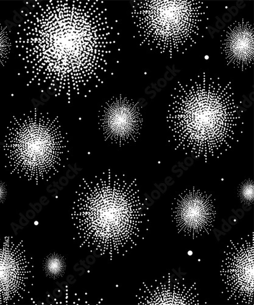 Fototapeta Abstract seamless background or pattern with geometric shapes, dots or spots, lines and strokes. Black and white colors. Vector.