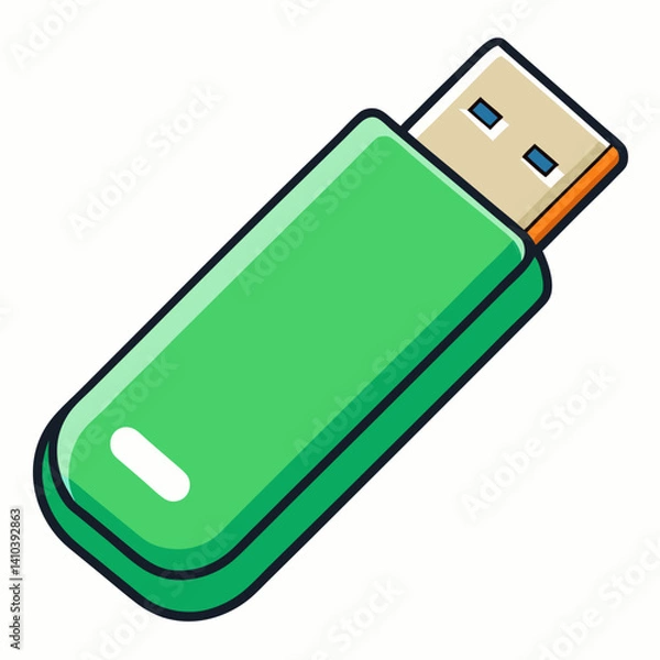 Obraz Vector USB Flash Drive Green Body Blue Tip Cartoon Design

