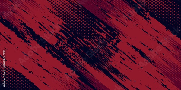 Fototapeta Halftone dots red and blue color pattern gradient grunge texture background. Dot pop art comic sport style vector illustration. grunge vector dots