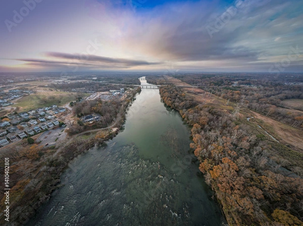 Fototapeta Winter sunset over the Catawba River in Rock Hill, South Carolina
