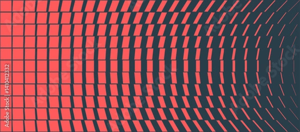 Obraz Symmetrical grid with wave distortion in red and black tones. Abstract vector panoramic layout with transformation rhythm, perfect for technology visuals, digital art, and immersive background design