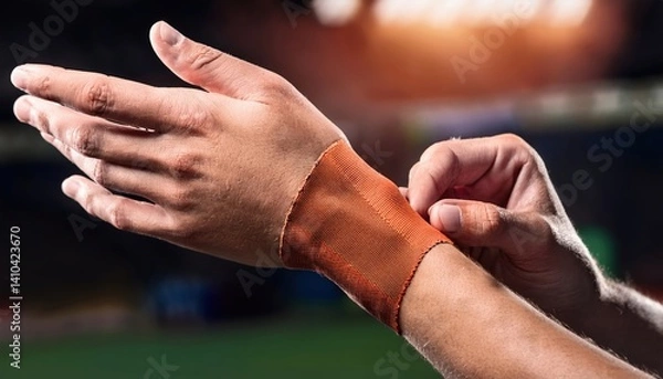 Obraz Hands taping a sprained hand