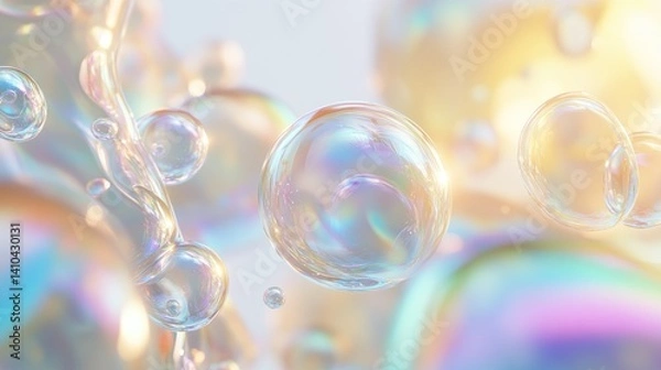 Fototapeta A captivating display of iridescent soap bubbles in motion.