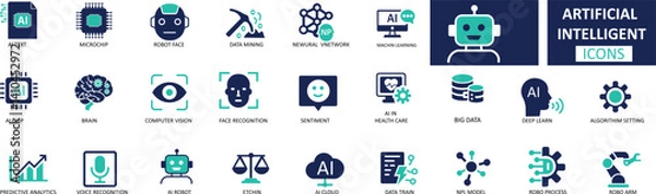 Fototapeta Artificial Intelligence Icon AI, Machine Learning, Neural Network, Smart Tech Symbol.