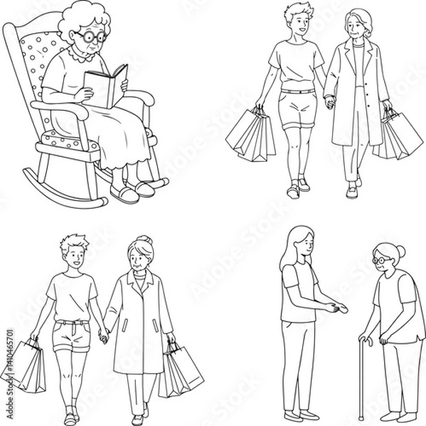 Fototapeta  Grumpy Grandma icon coloring page  silhouette image vector