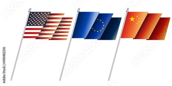 Fototapeta  Europe union U.S. Canada flags icon button. Partnership, trade, economic, border relationship between countries