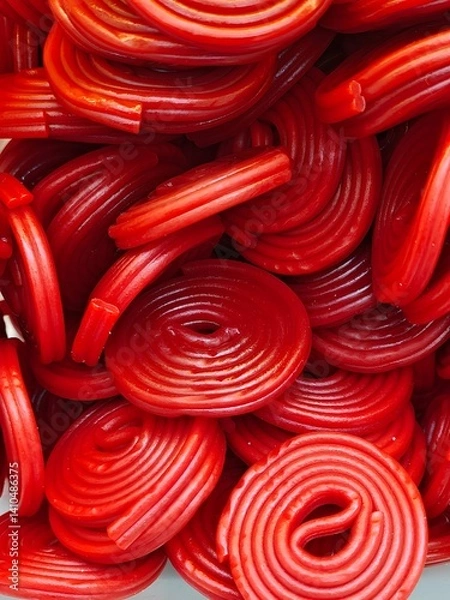 Fototapeta Red licorice.  Candy. Poor diet. Foods that are not very nutritious and healthy. Sweets